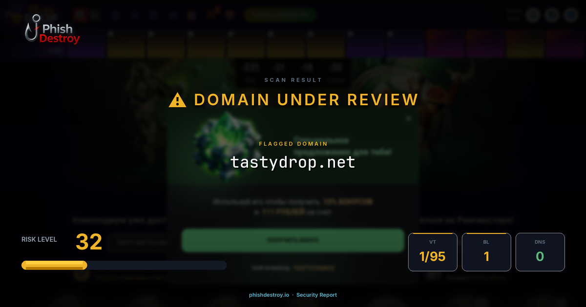 tastydrop.net phishing report — threat analysis by PhishDestroy