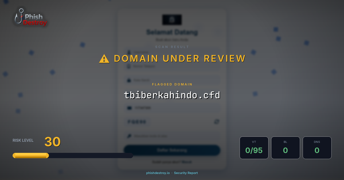 tbiberkahindo.cfd phishing report — threat analysis by PhishDestroy