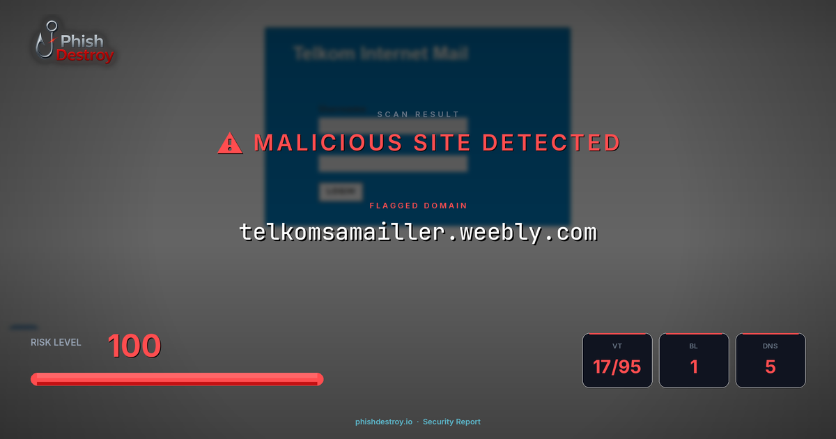telkomsamailler.weebly.com phishing report — threat analysis by PhishDestroy