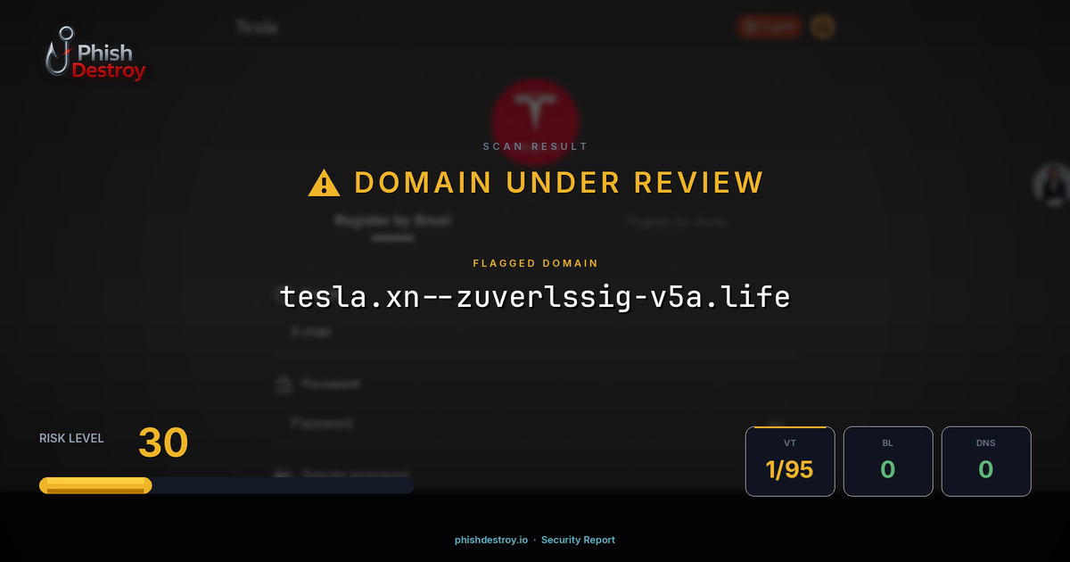 tesla.xn--zuverlssig-v5a.life phishing report — threat analysis by PhishDestroy