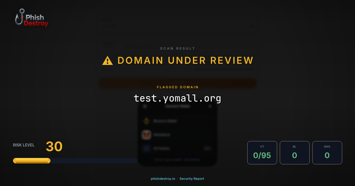 test.yomall.org phishing report — threat analysis by PhishDestroy