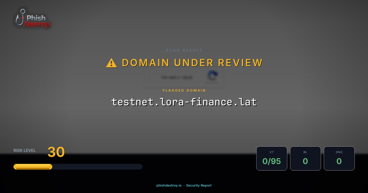 testnet.lora-finance.lat phishing report — threat analysis by PhishDestroy