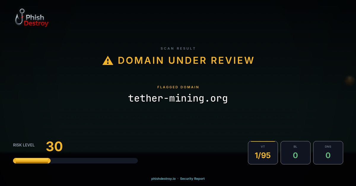 tether-mining.org phishing report — threat analysis by PhishDestroy