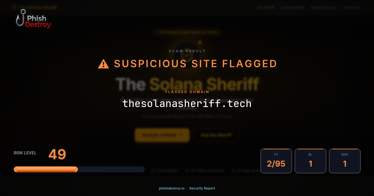 thesolanasheriff.tech phishing report — threat analysis by PhishDestroy