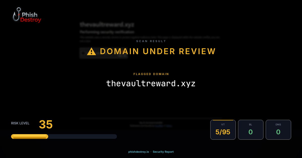 thevaultreward.xyz phishing report — threat analysis by PhishDestroy