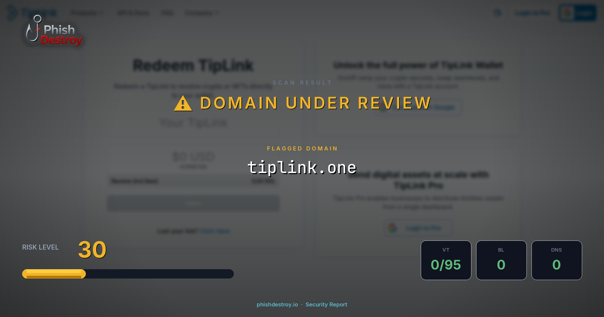 tiplink.one phishing report — threat analysis by PhishDestroy