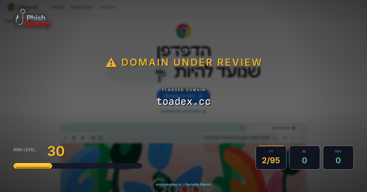 toadex.cc phishing report — threat analysis by PhishDestroy