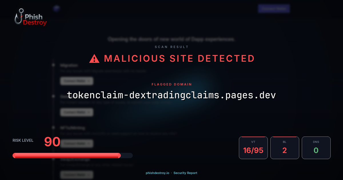 tokenclaim-dextradingclaims.pages.dev phishing report — threat analysis by PhishDestroy