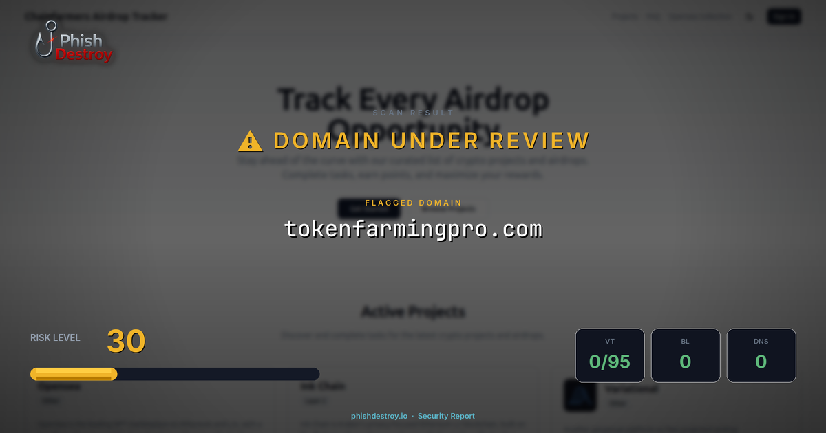 tokenfarmingpro.com phishing report — threat analysis by PhishDestroy