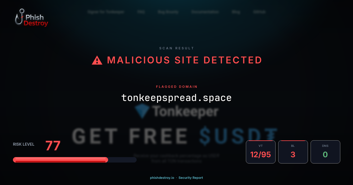 tonkeepspread.space phishing report — threat analysis by PhishDestroy