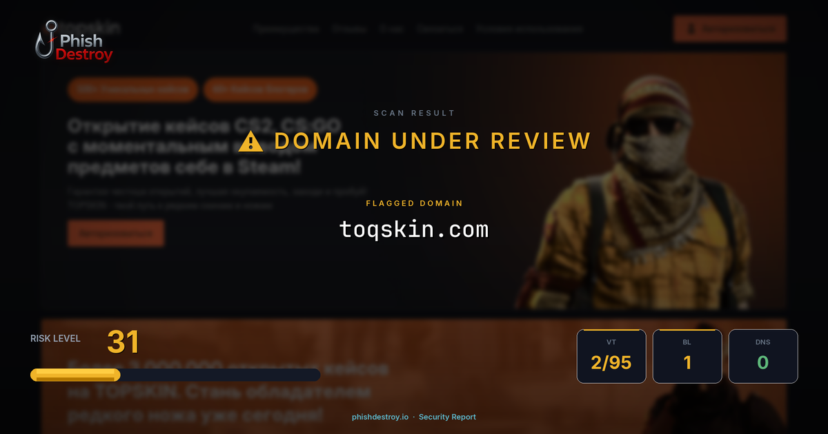 toqskin.com phishing report — threat analysis by PhishDestroy