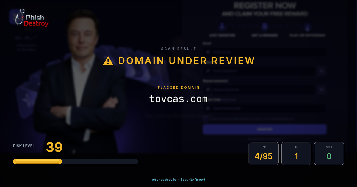 tovcas.com phishing report — threat analysis by PhishDestroy