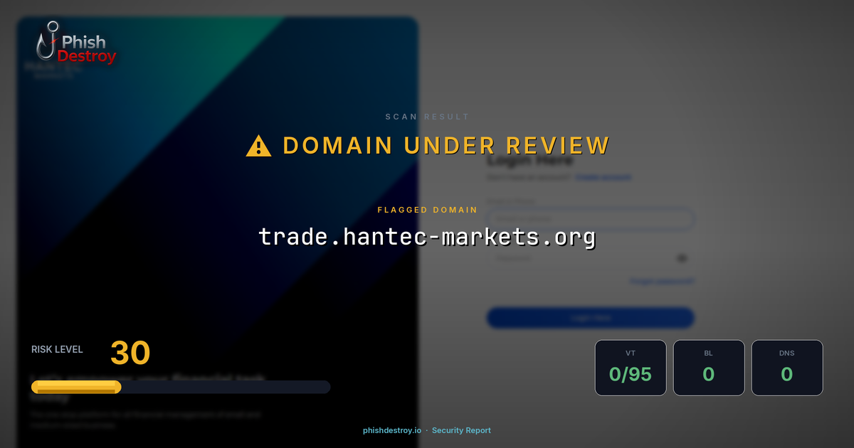 trade.hantec-markets.org phishing report — threat analysis by PhishDestroy