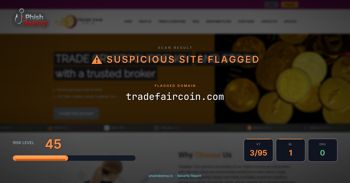 tradefaircoin.com phishing report — threat analysis by PhishDestroy