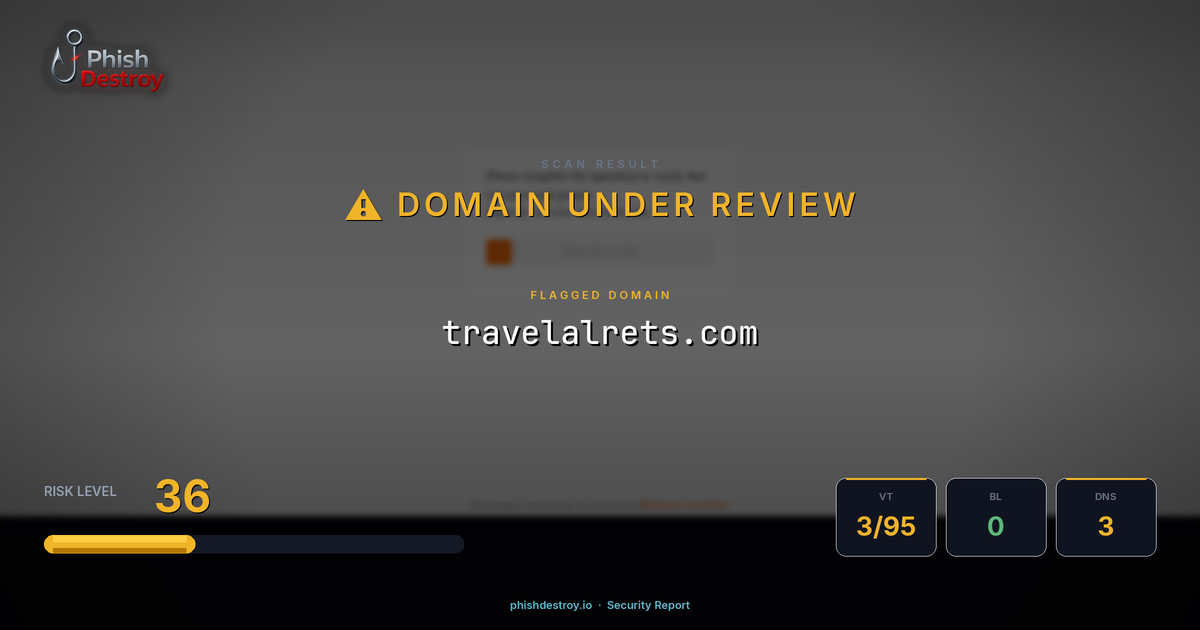 travelalrets.com phishing report — threat analysis by PhishDestroy
