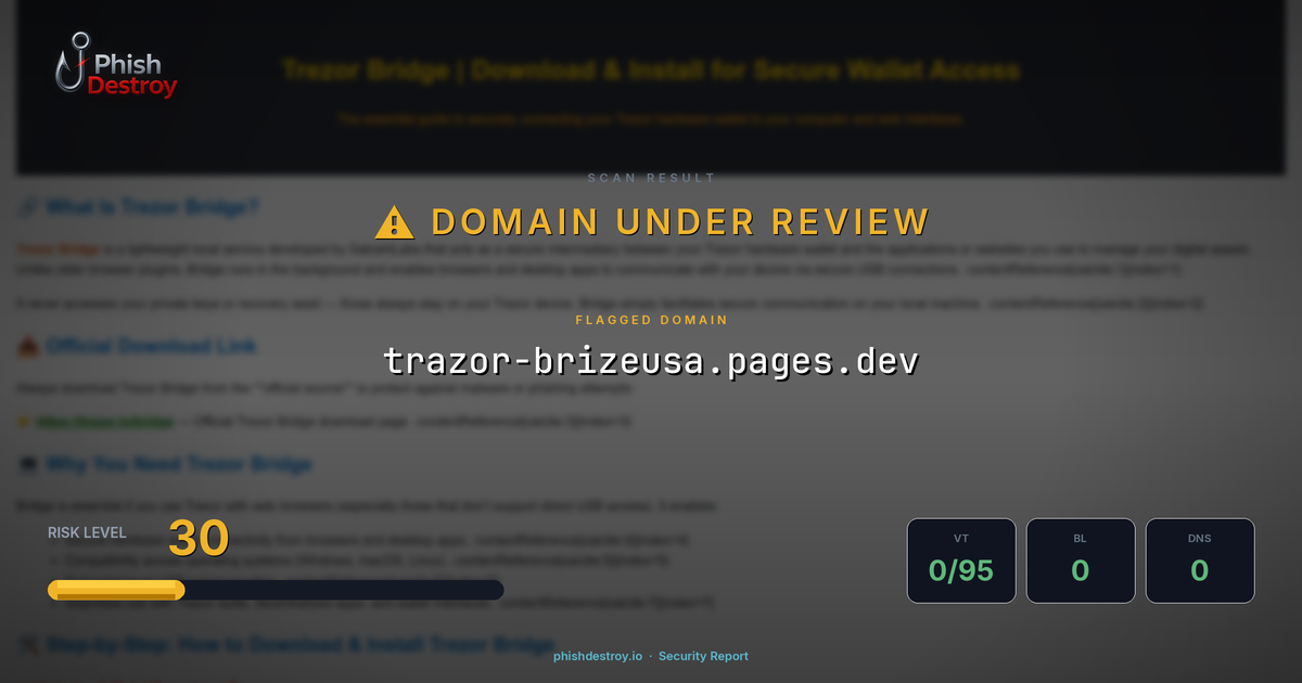 trazor-brizeusa.pages.dev phishing report — threat analysis by PhishDestroy