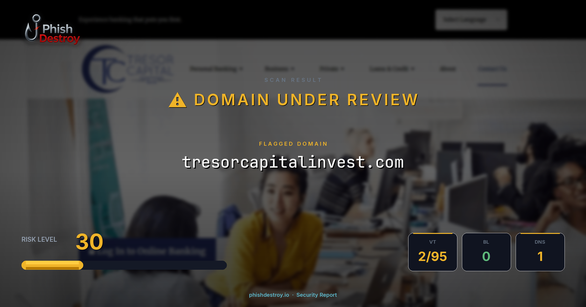 tresorcapitalinvest.com phishing report — threat analysis by PhishDestroy