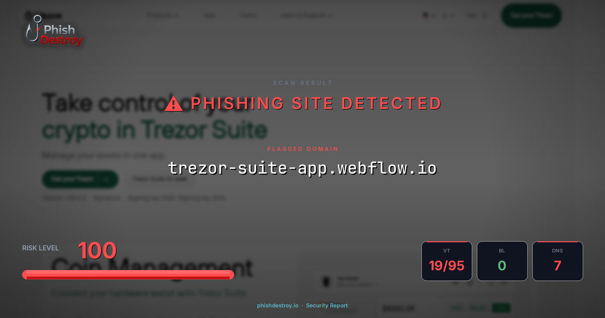 trezor-suite-app.webflow.io phishing report — threat analysis by PhishDestroy
