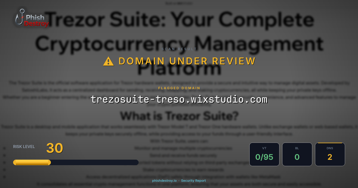 trezosuite-treso.wixstudio.com phishing report — threat analysis by PhishDestroy