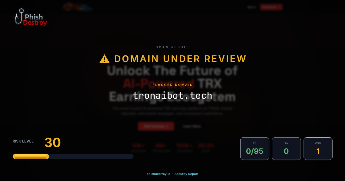 tronaibot.tech phishing report — threat analysis by PhishDestroy