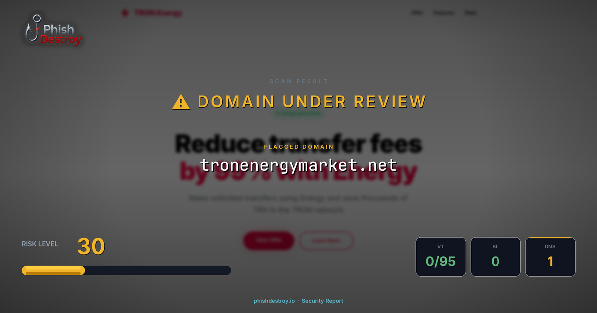 tronenergymarket.net phishing report — threat analysis by PhishDestroy