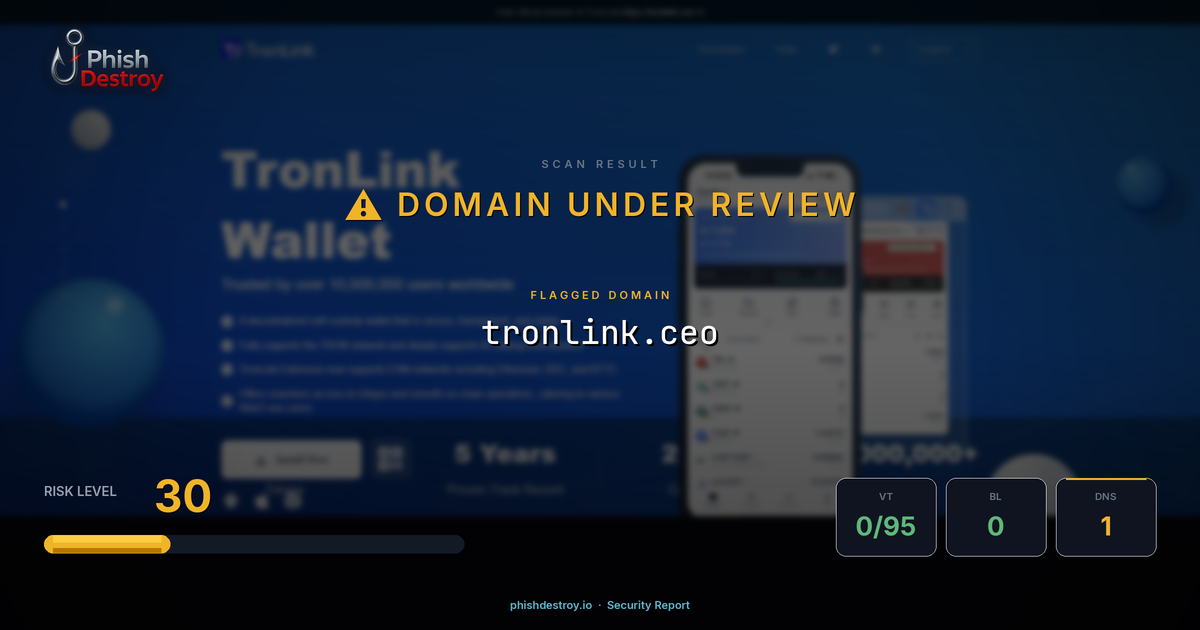 tronlink.ceo phishing report — threat analysis by PhishDestroy