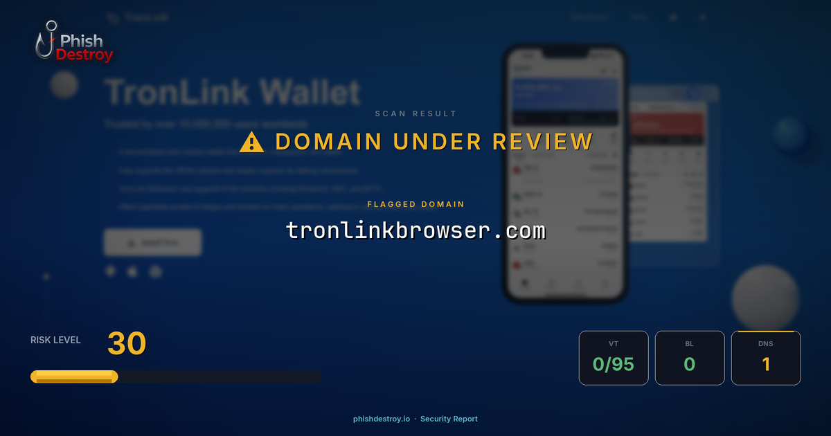 tronlinkbrowser.com phishing report — threat analysis by PhishDestroy