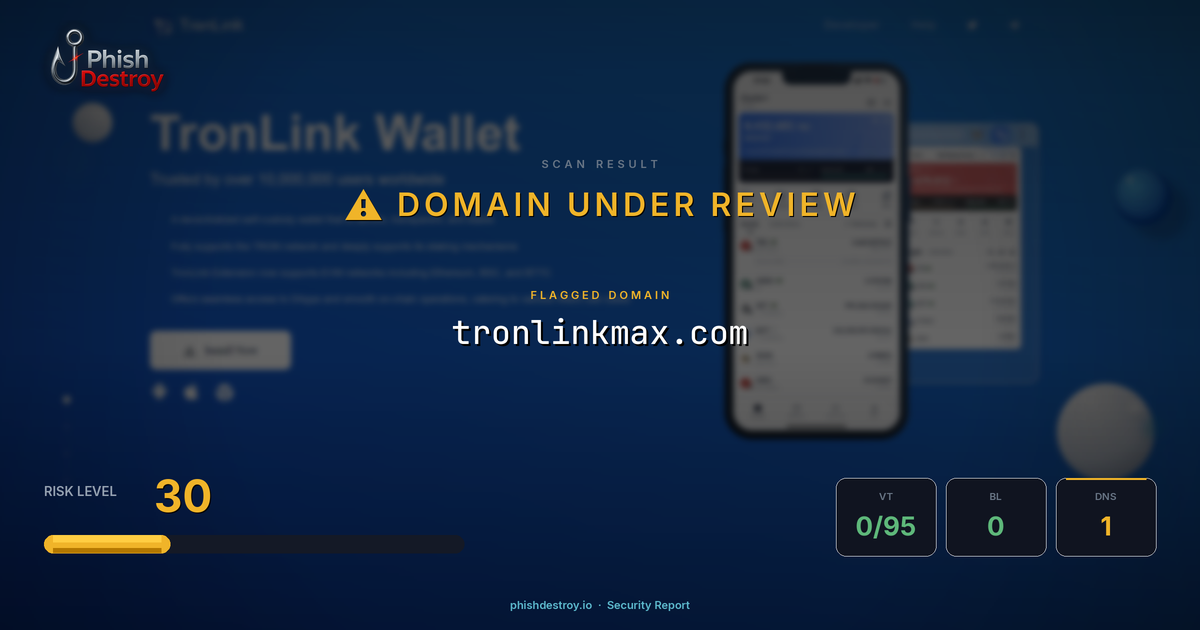 tronlinkmax.com phishing report — threat analysis by PhishDestroy