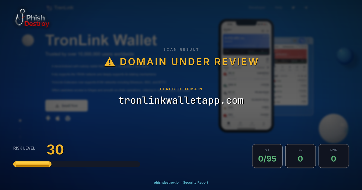 tronlinkwalletapp.com phishing report — threat analysis by PhishDestroy