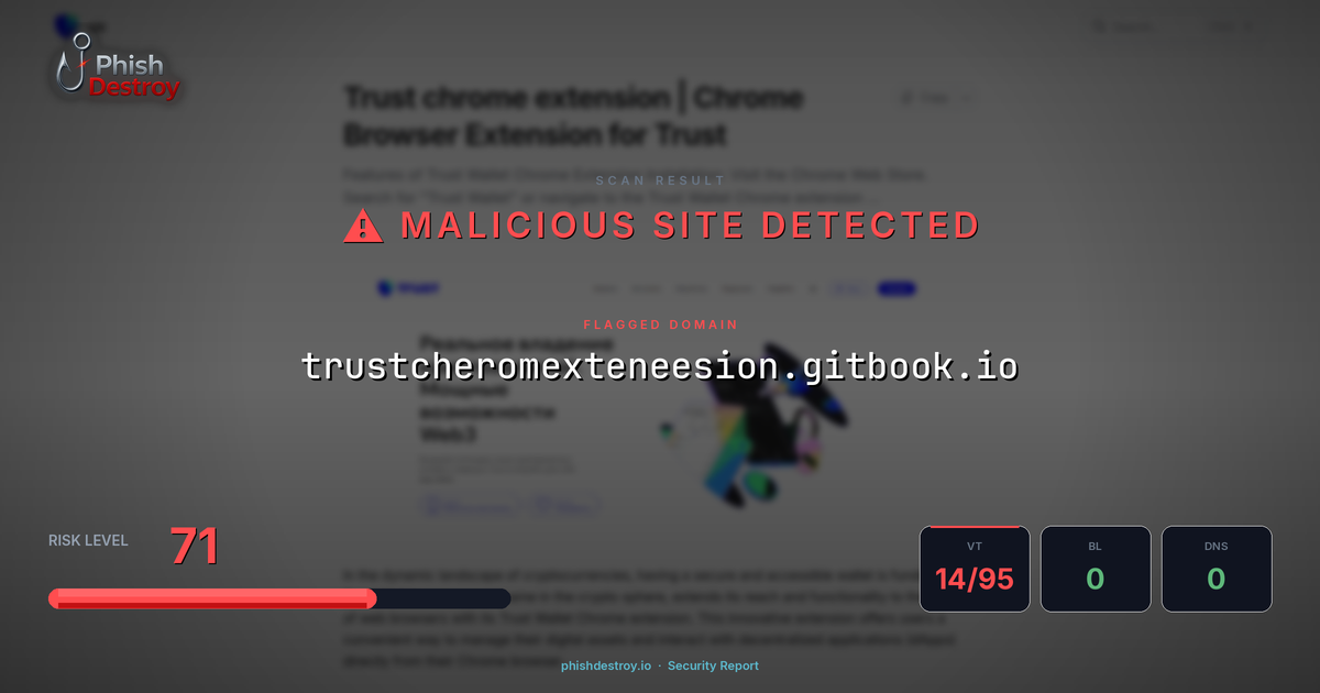 trustcheromexteneesion.gitbook.io phishing report — threat analysis by PhishDestroy