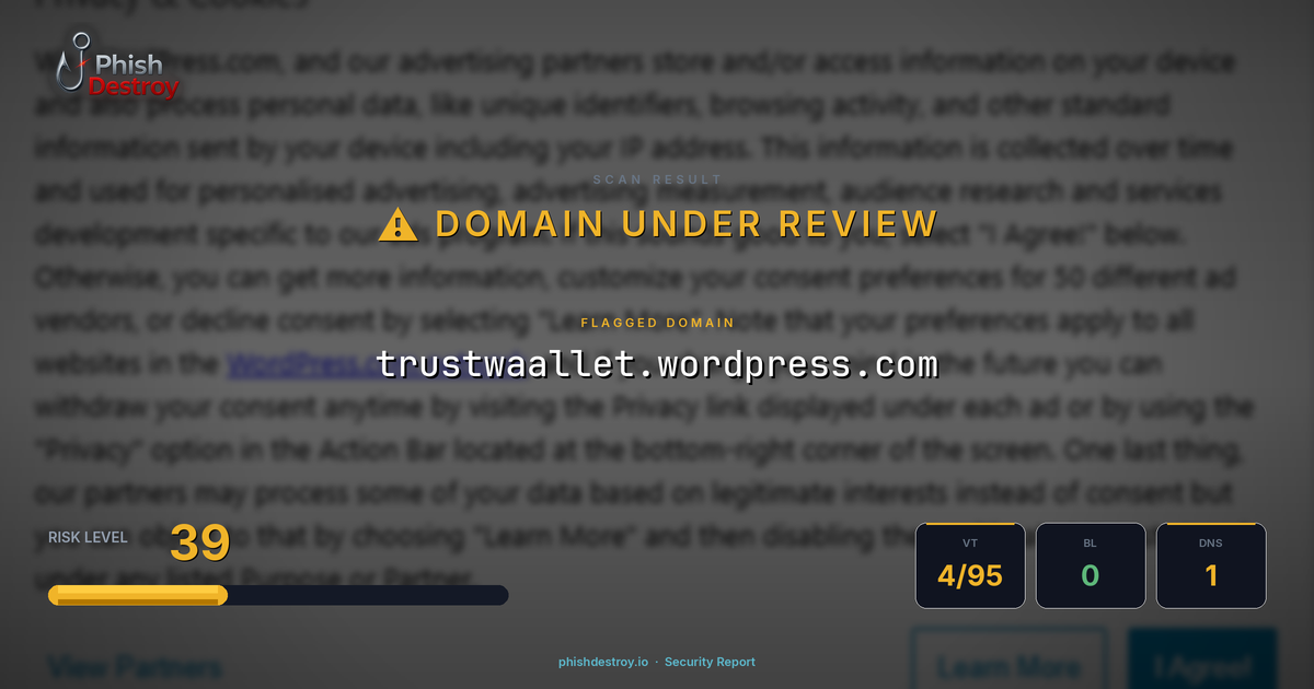 trustwaallet.wordpress.com phishing report — threat analysis by PhishDestroy