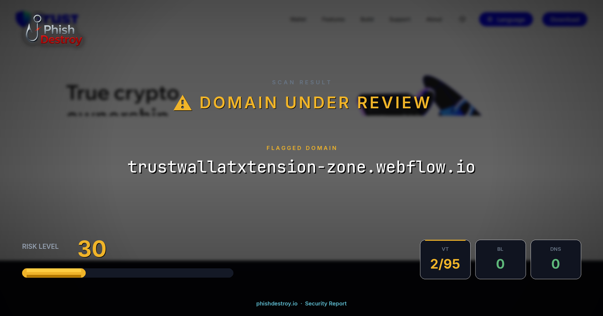 trustwallatxtension-zone.webflow.io phishing report — threat analysis by PhishDestroy