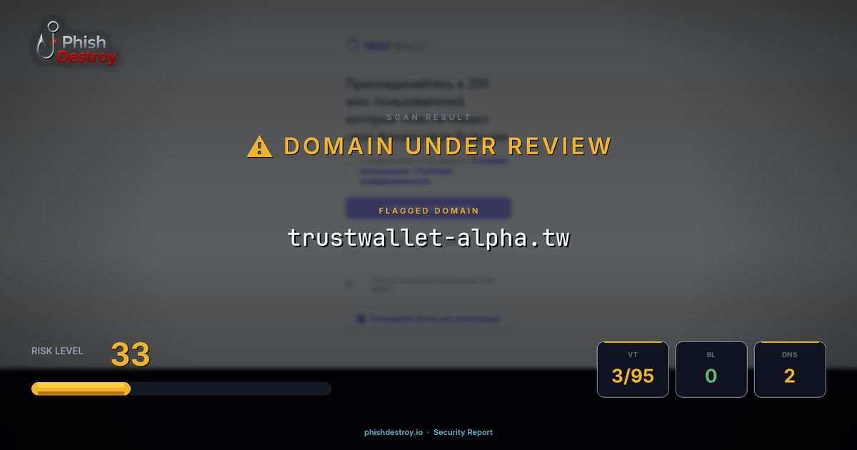 trustwallet-alpha.tw phishing report — threat analysis by PhishDestroy