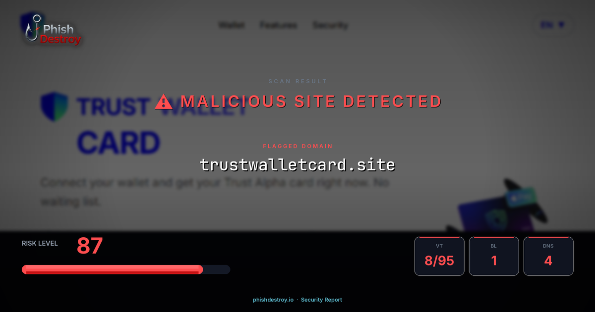 trustwalletcard.site phishing report — threat analysis by PhishDestroy