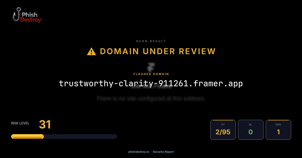 trustworthy-clarity-911261.framer.app phishing report — threat analysis by PhishDestroy