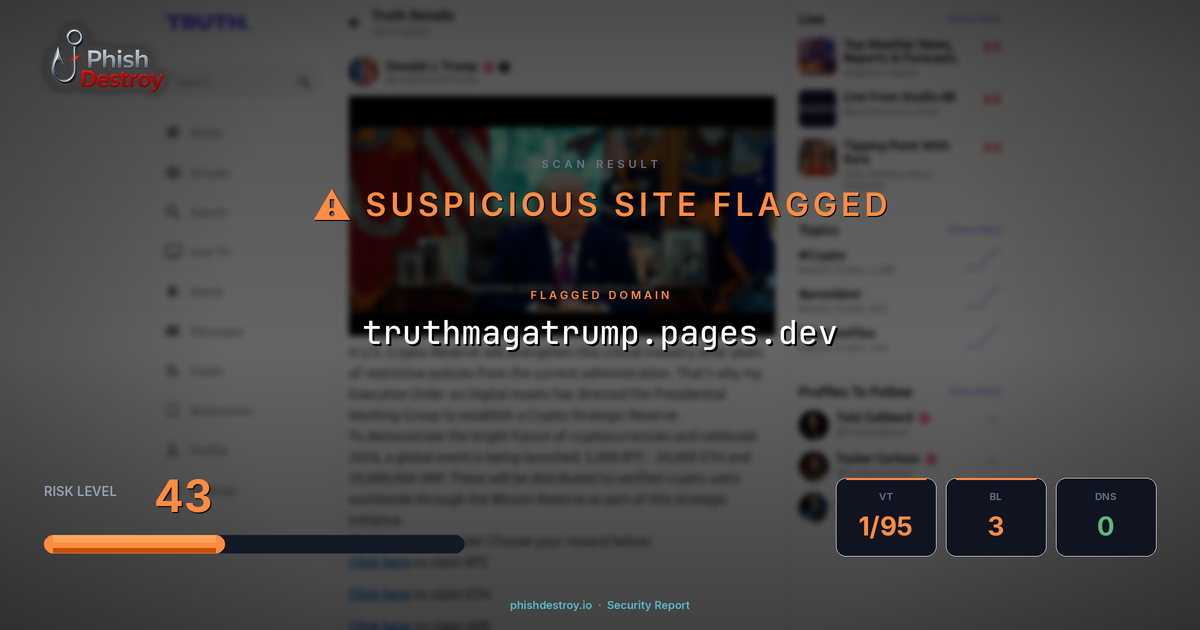 truthmagatrump.pages.dev phishing report — threat analysis by PhishDestroy