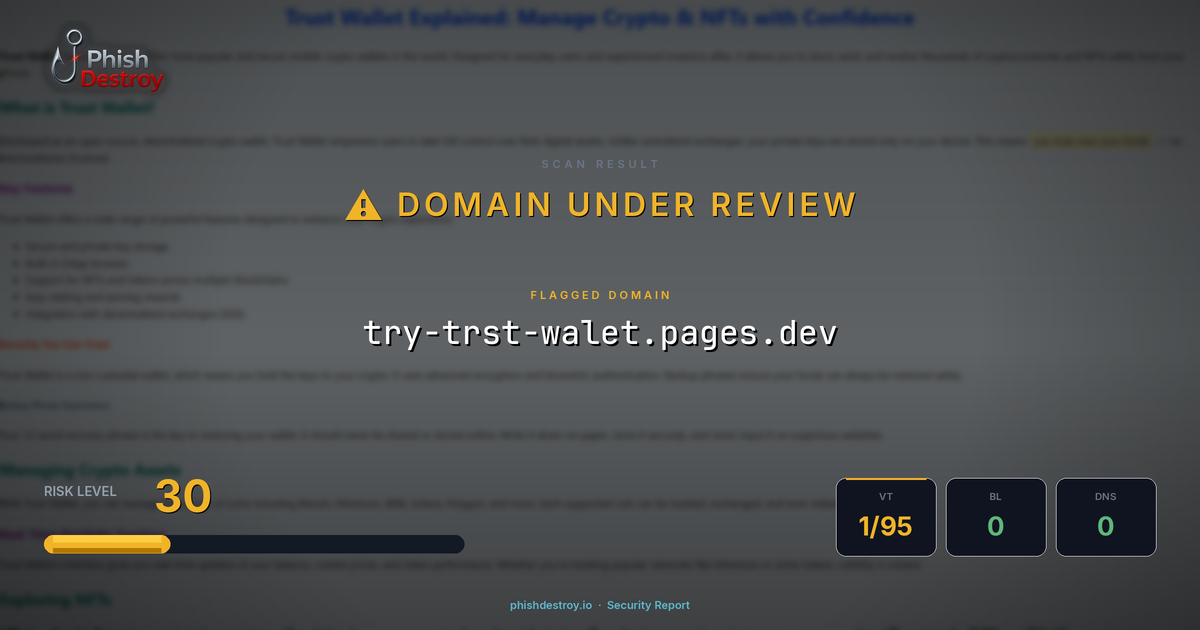 try-trst-walet.pages.dev phishing report — threat analysis by PhishDestroy