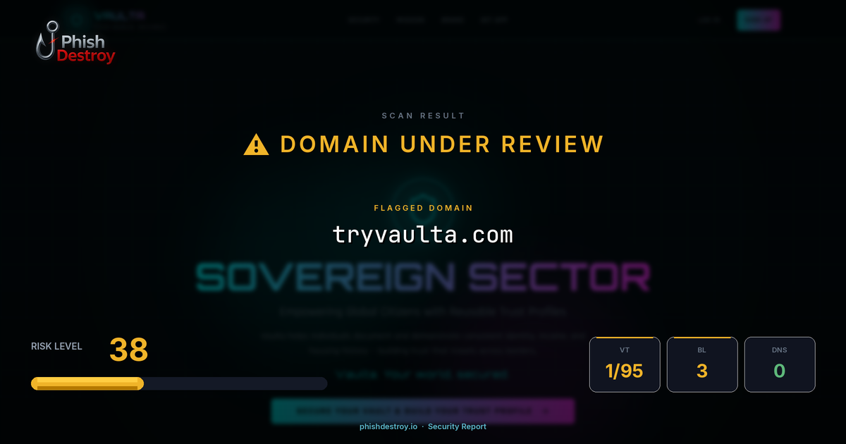 tryvaulta.com phishing report — threat analysis by PhishDestroy