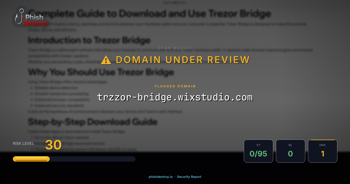 trzzor-bridge.wixstudio.com phishing report — threat analysis by PhishDestroy