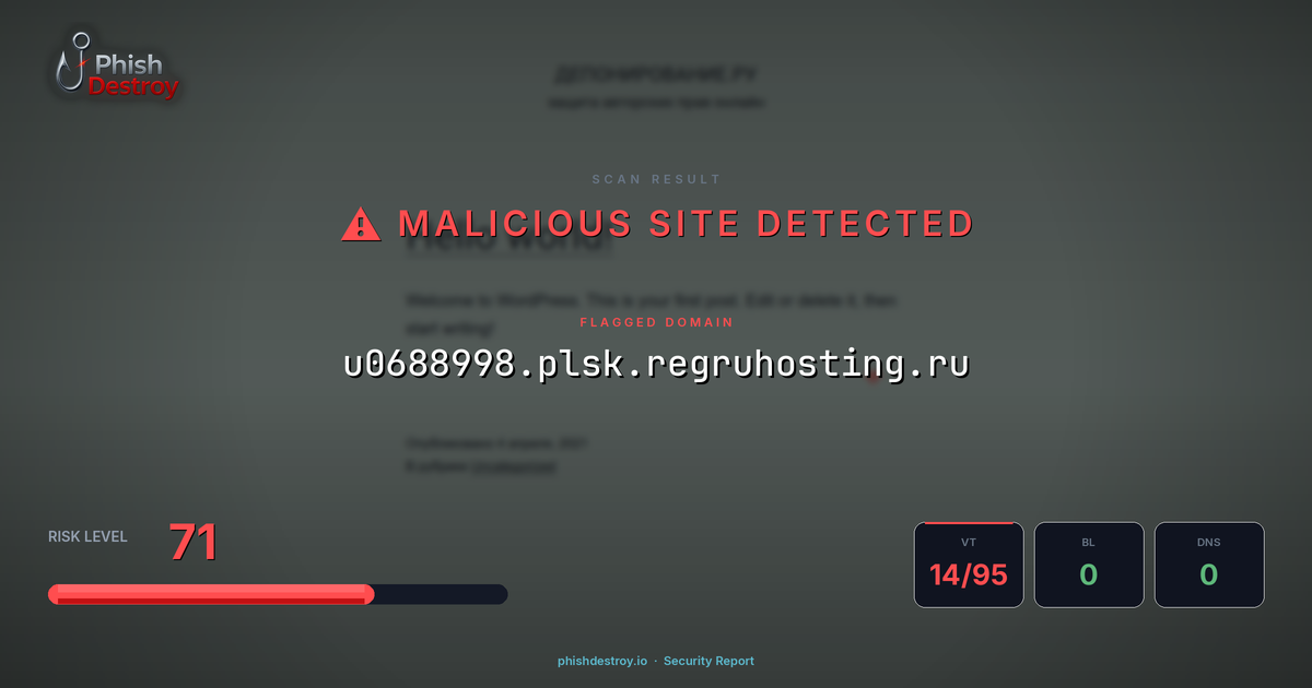 u0688998.plsk.regruhosting.ru phishing report — threat analysis by PhishDestroy