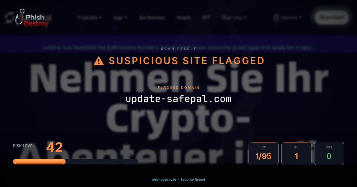 update-safepal.com phishing report — threat analysis by PhishDestroy