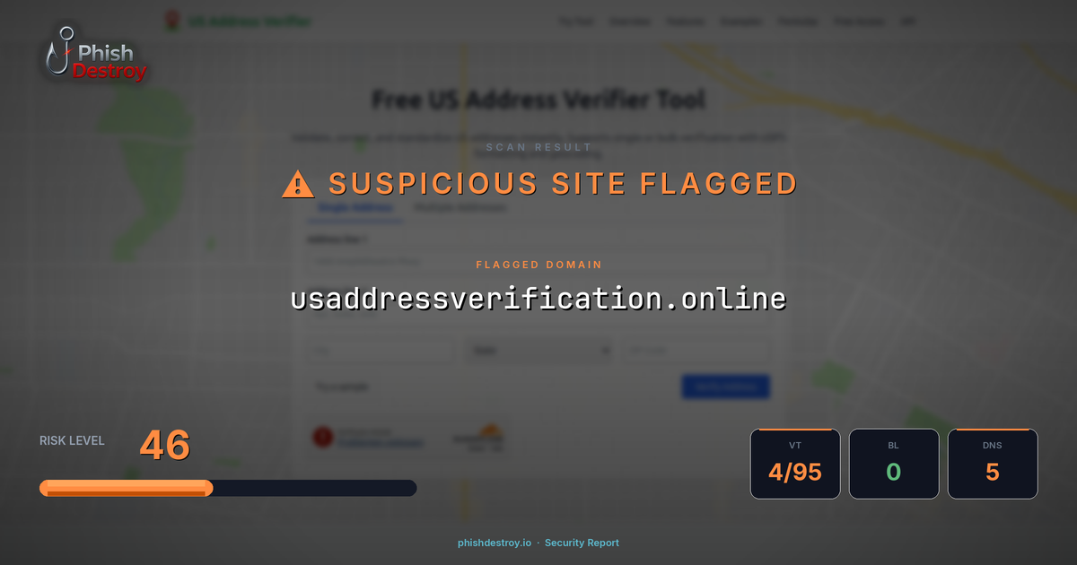 usaddressverification.online phishing report — threat analysis by PhishDestroy