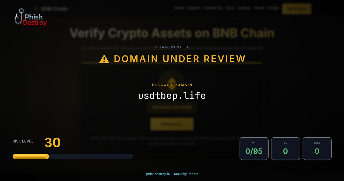 usdtbep.life phishing report — threat analysis by PhishDestroy