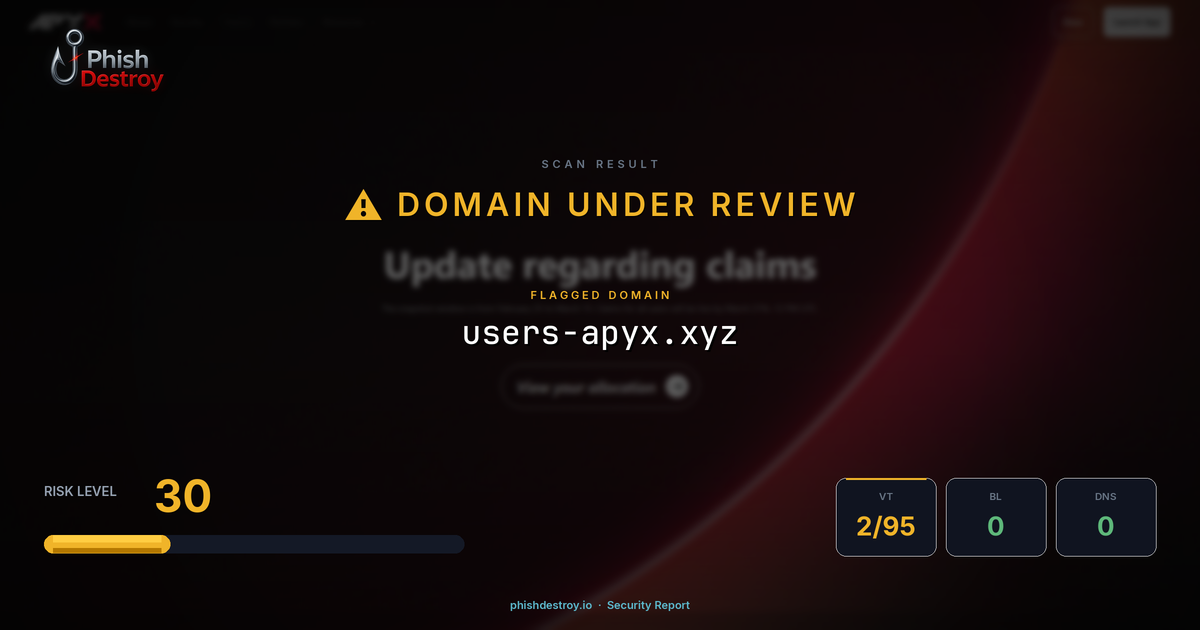 users-apyx.xyz phishing report — threat analysis by PhishDestroy