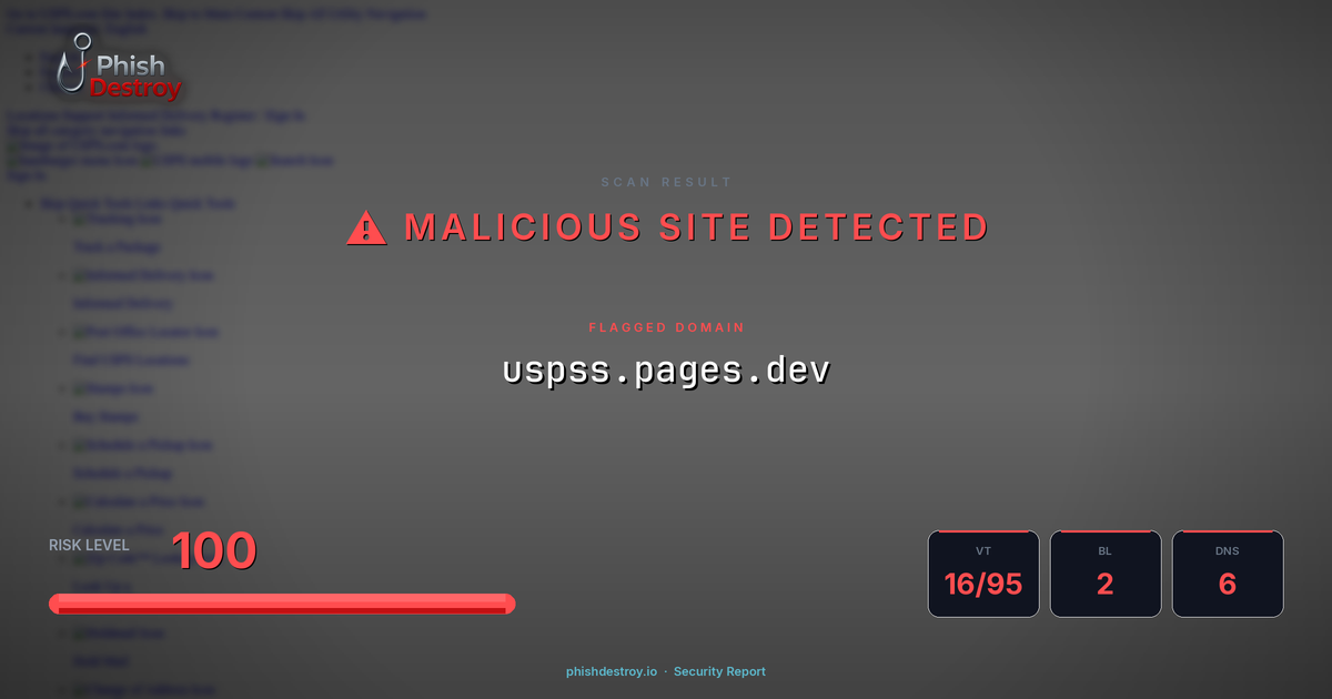 uspss.pages.dev phishing report — threat analysis by PhishDestroy