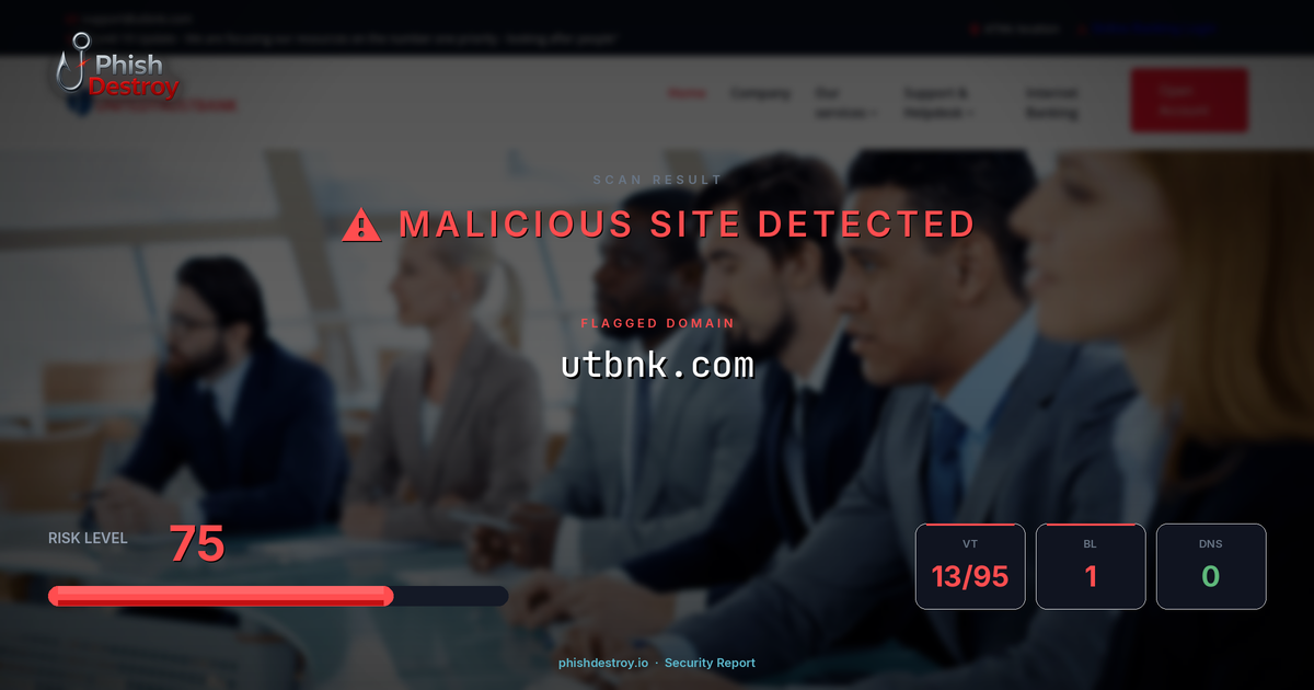 utbnk.com phishing report — threat analysis by PhishDestroy