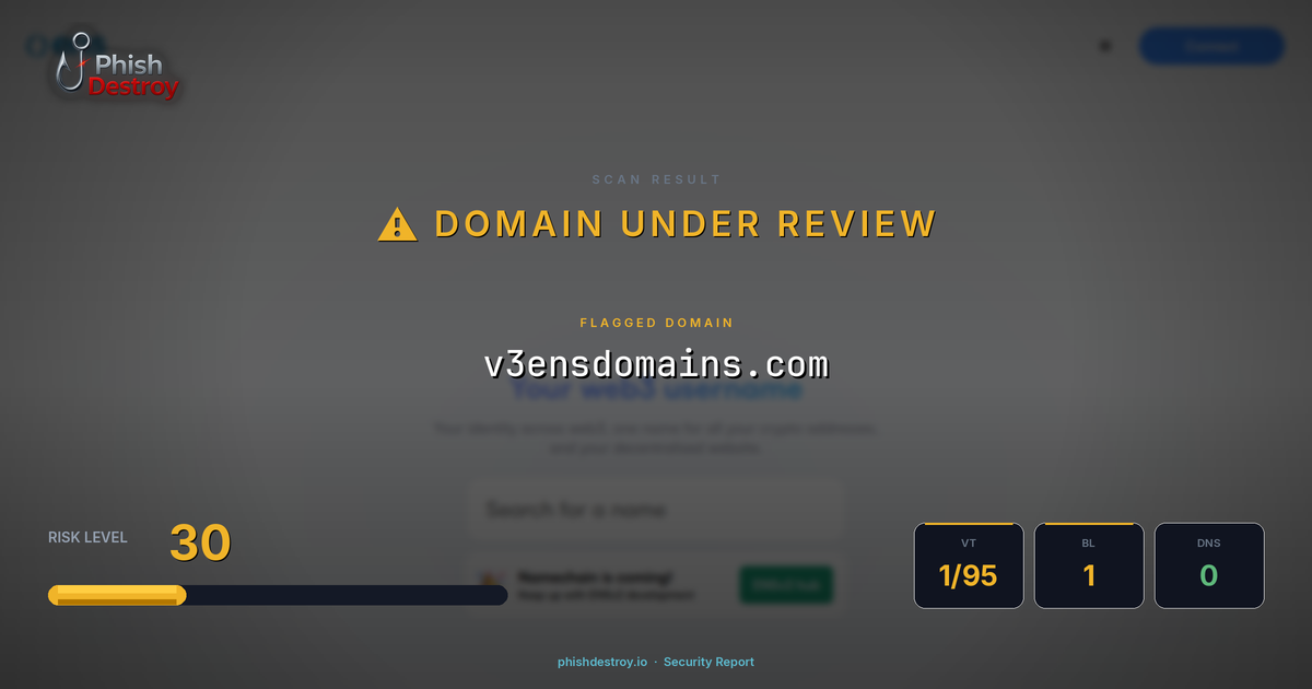 v3ensdomains.com phishing report — threat analysis by PhishDestroy