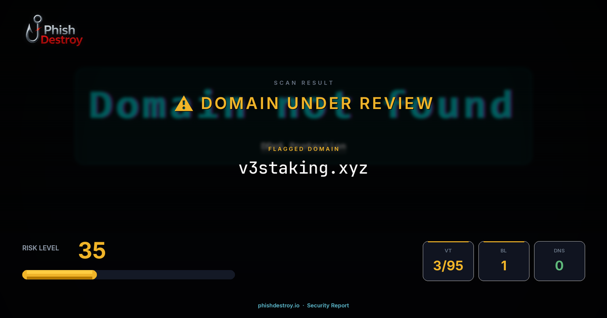 v3staking.xyz phishing report — threat analysis by PhishDestroy