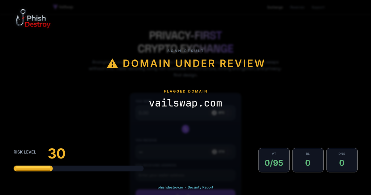 vailswap.com phishing report — threat analysis by PhishDestroy