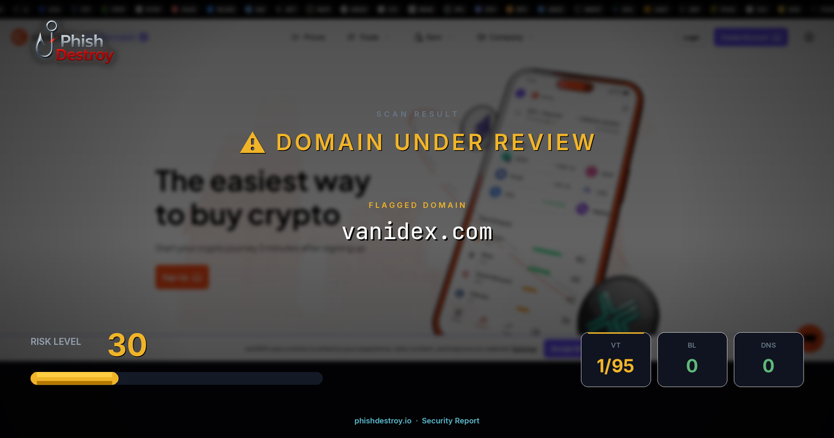vanidex.com phishing report — threat analysis by PhishDestroy
